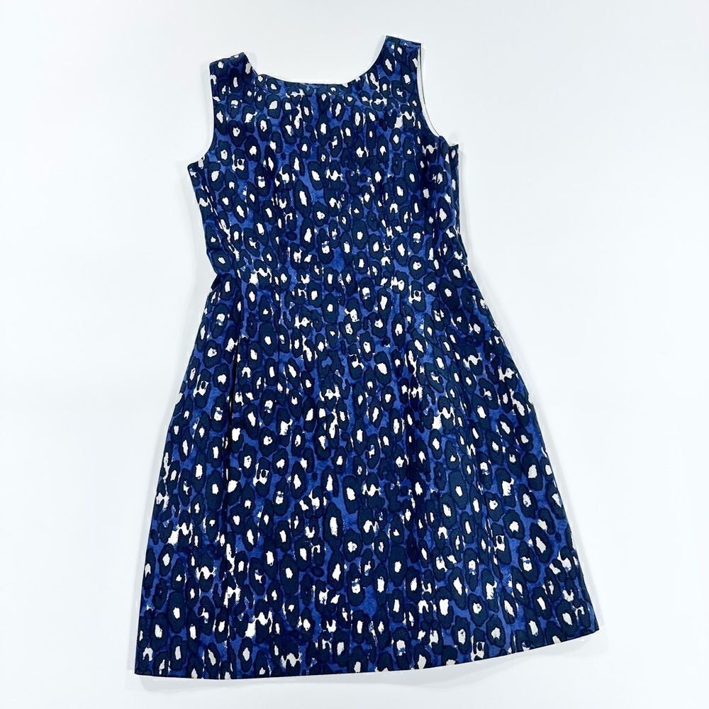Kate spade blue leopard animal print V-neck fit and flare dress 8